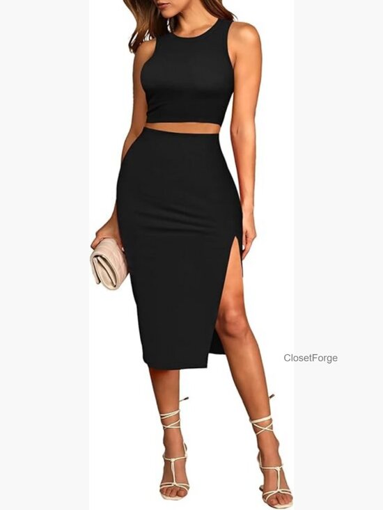 Dresses & Skirts - 2 Piece Tank Top & Slit Midi Skirt Bodycon Outfit Set